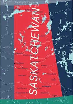 Saskatchewan province vector editable map of the Canada Stock Illustration