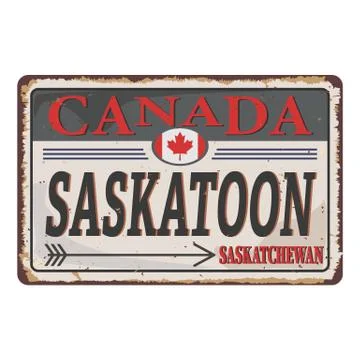 Saskatoon, Saskatchewan, Canada that features maple leaves. Stock Illustration