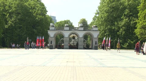 Saski Palace  - Grave of the unknown soldier Warszawa , Warsaw Stock Footage 34405038