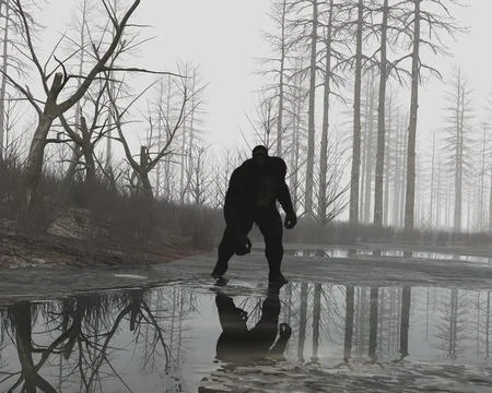 Sasquatch in marshlands Stock Illustration