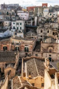 Sassi Aussichtspunkt Matera View of Sassi di Matera. Interconnected vast a... Stock Photos