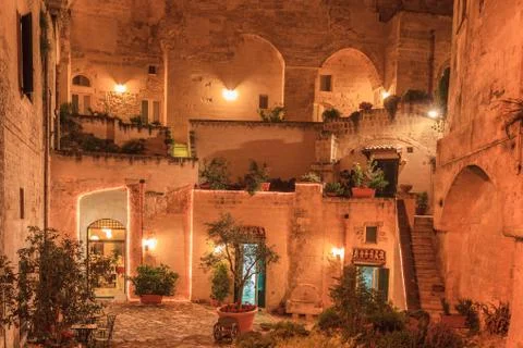 Sassi of Matera at night. Stock Photos