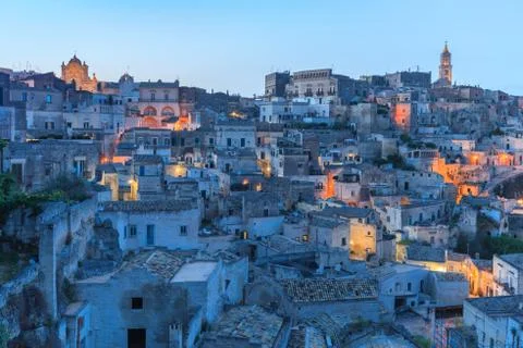 Sassi of Matera at night. Stock Photos