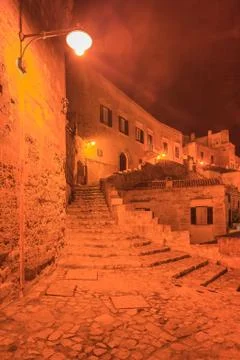 Sassi of Matera at night. Stock Photos