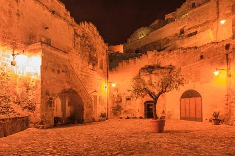 Sassi of Matera at night. Stock Photos