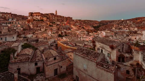 Sassi of Matera from sunset to night, Timelapse 4k Stock Footage 167452990