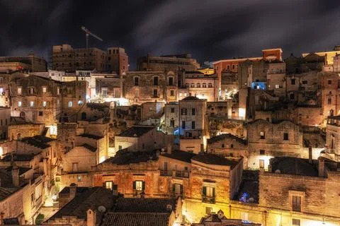 Sassi Night Viewpoint Matera Stock Photos