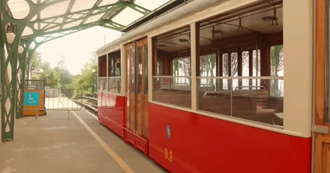 Sassi Superga Historic Tramway Car at Turin Hill Station Platform Stock Footage 340274767