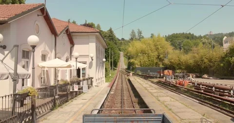 Sassi-Superga Tramway Tracks Passing Sassi Station Turin Italy Stock Footage 340274728