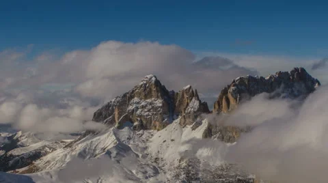 Sasso Lungo peak covered in clouds winter time lapse Stock Footage 46131961