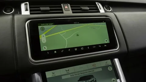 Sat nav in car Gray 2018 Land Rover Range Rover Sport Supercharged Dynamic Stock Footage 160000378