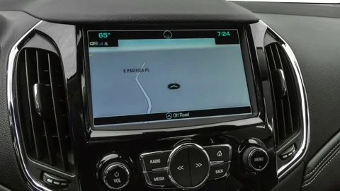 Sat nav in car Silver Ice Metallic 2018 Chevrolet Cruze Premier Automatic Stock Footage 160011210