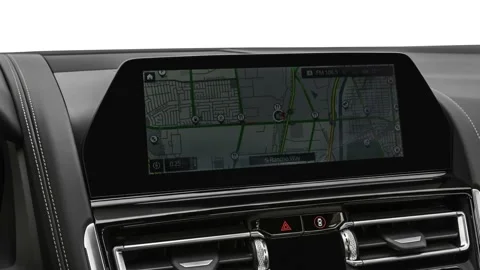 Sat nav with digital map Alpine White 2019 BMW 8-series M850i xDrive Stock Footage 160068084