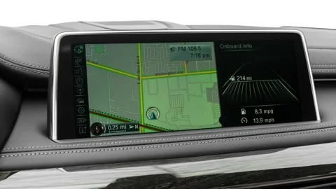 Sat nav with digital map Black Sapphire Metallic 2016 BMW X6 xDrive50i Stock Footage 159883938