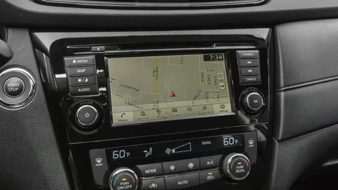 Sat nav with digital map Caspian Blue 2018 Nissan Rogue SV Hybrid Stock Footage 160017124