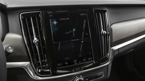 Sat nav with digital map Onyx Black 2020 Volvo V90 Cross Country T6 AWD Stock Footage 160097128