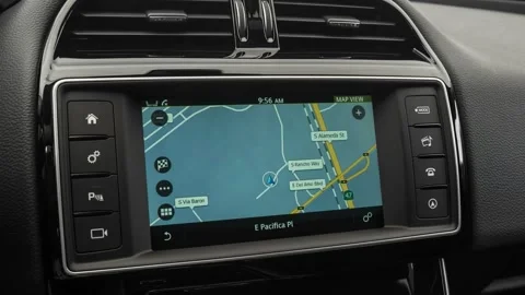 Sat nav with digital map Polaris White 2017 Jaguar XE 25t Prestige Stock Footage 159913331