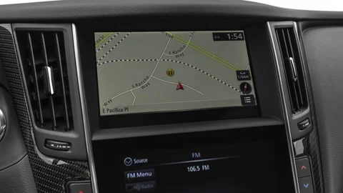 Sat nav with digital map Solid Red 2020 Infiniti Q60 Red Sport 400 coupe Stock Footage 160102252