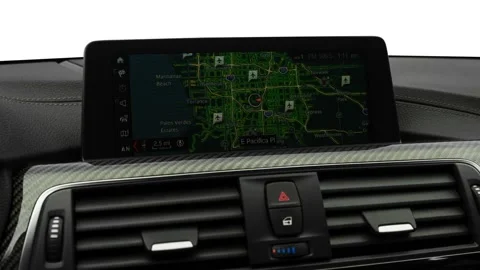 Sat nav with digital map Yas Marina Blue Metallic 2018 BMW 3-series M3 Stock Footage 159971123