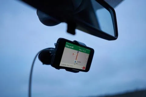Sat nav displaying google maps and delay on M1 Stock Photos