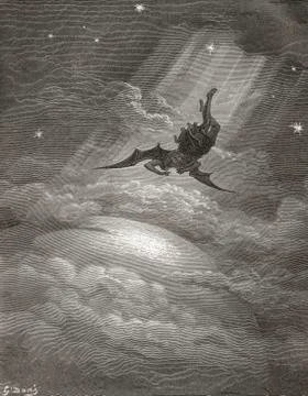 Satan approaching the confines of the earth. Illustration by Gustave Dore fo Stock Photos