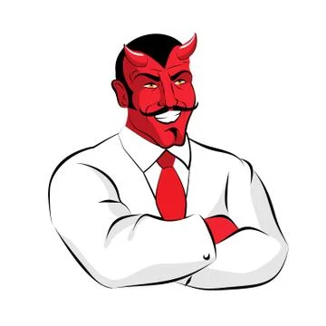Satan boss. Devil businessman in white suit. Red demon with horns Stock Illustration