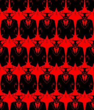 Satan businessman pattern seamless. Demon in suit background. Lucifer boss .. 库存插图