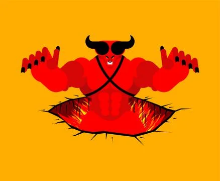 Satan comes out of underworld. devil climbs out of hell. Stock Illustration