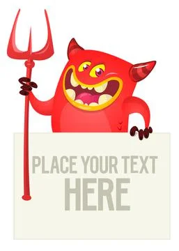 Satan keeps white blank sheet of paper. Devil and document. Red horned Lucife イラスト素材