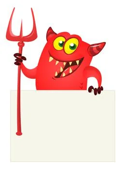 Satan keeps white blank sheet of paper. Devil and document. Red horned Lucife イラスト素材