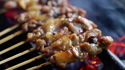 The satay is being grilled Stock Footage 267681552