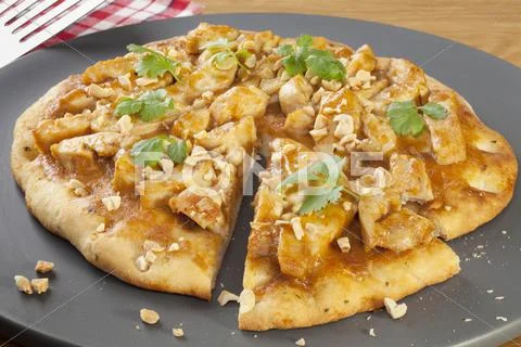 Satay chicken pizza Stock Photos