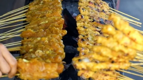 Satay Grilled 4K Stock Footage 123749221