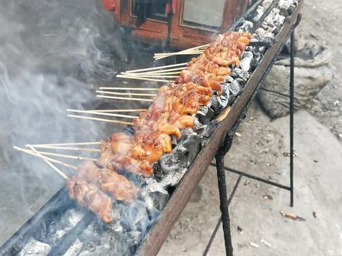 Satay grilled Stock Photos