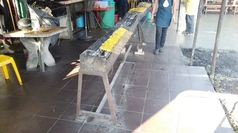 Satay Grilling Stock Footage 123748728