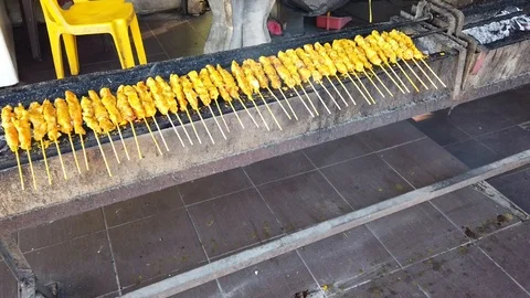 Satay Grilling Stock Footage 123748765