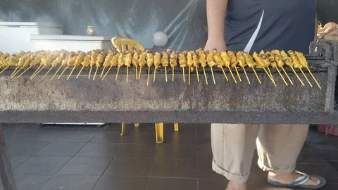 Satay Grilling Stock Footage 123749069