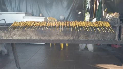 Satay Grilling Stock Footage 123749095