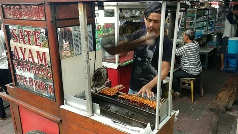 Satay Grilling Process Stock Footage 126127861