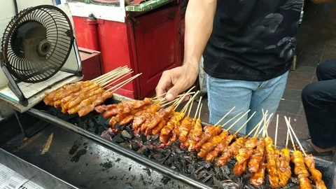 Satay Grilling Process Stock Footage 126127910