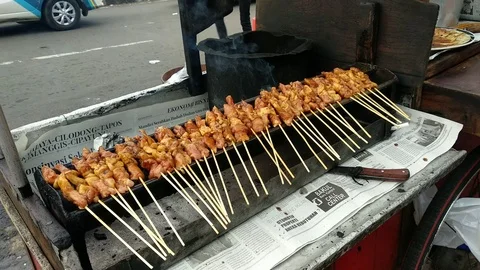 Satay Grilling Process Stock Footage 126127975