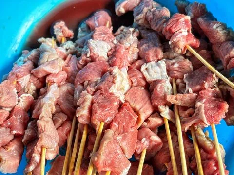 The satay that is still raw Stock Photos