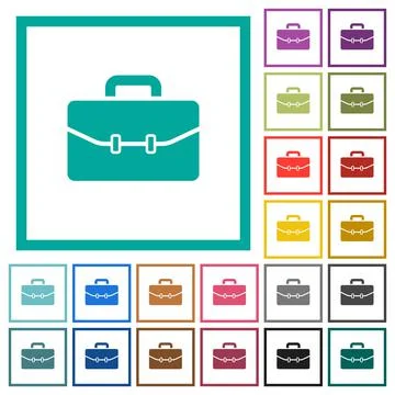 Satchel with two buckles flat color icons with quadrant frames Stock Illustration