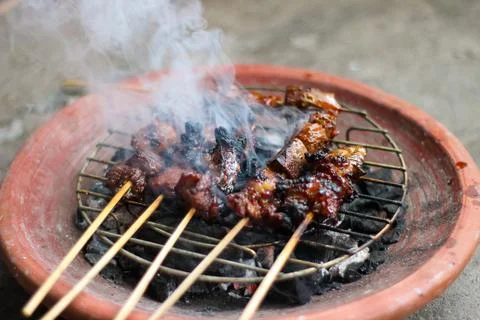 Sate Kambing or Goat Satay Stock Photos