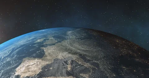 Satelite orbits over UK and Europe 4K Stock Footage 129790402