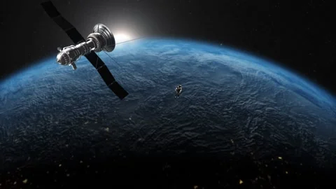 Satellite and Astronaut above the Earth Video stock 232811341