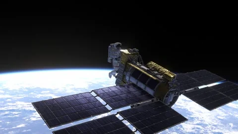 Satellite  and astronaut passing above erath Stock Footage 252108677
