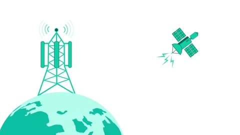 Satellite and Communication Network Tower Over Earth Map Animation Stock Footage 314671525
