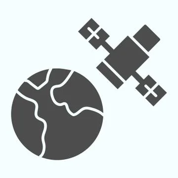 Satellite and Earth solid icon. Wireless system broadcasting on a planet earth Stock Illustration