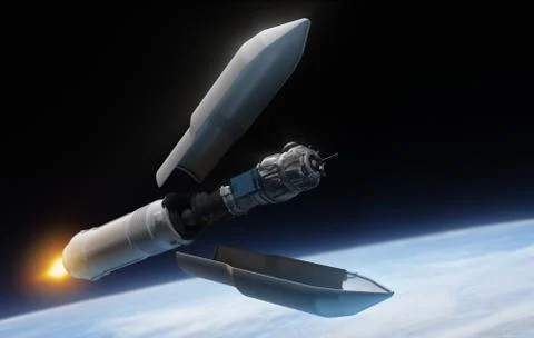 Satellite and rocket Stock Illustration